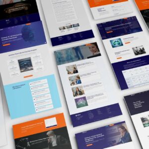 Variety of landing pages on a white background