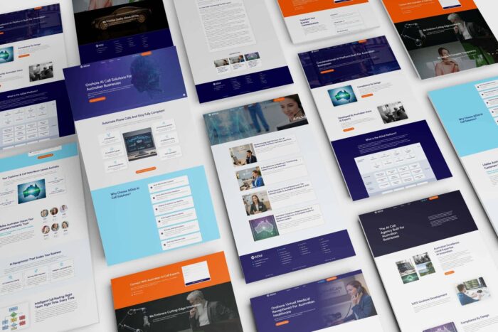Variety of landing pages on a white background