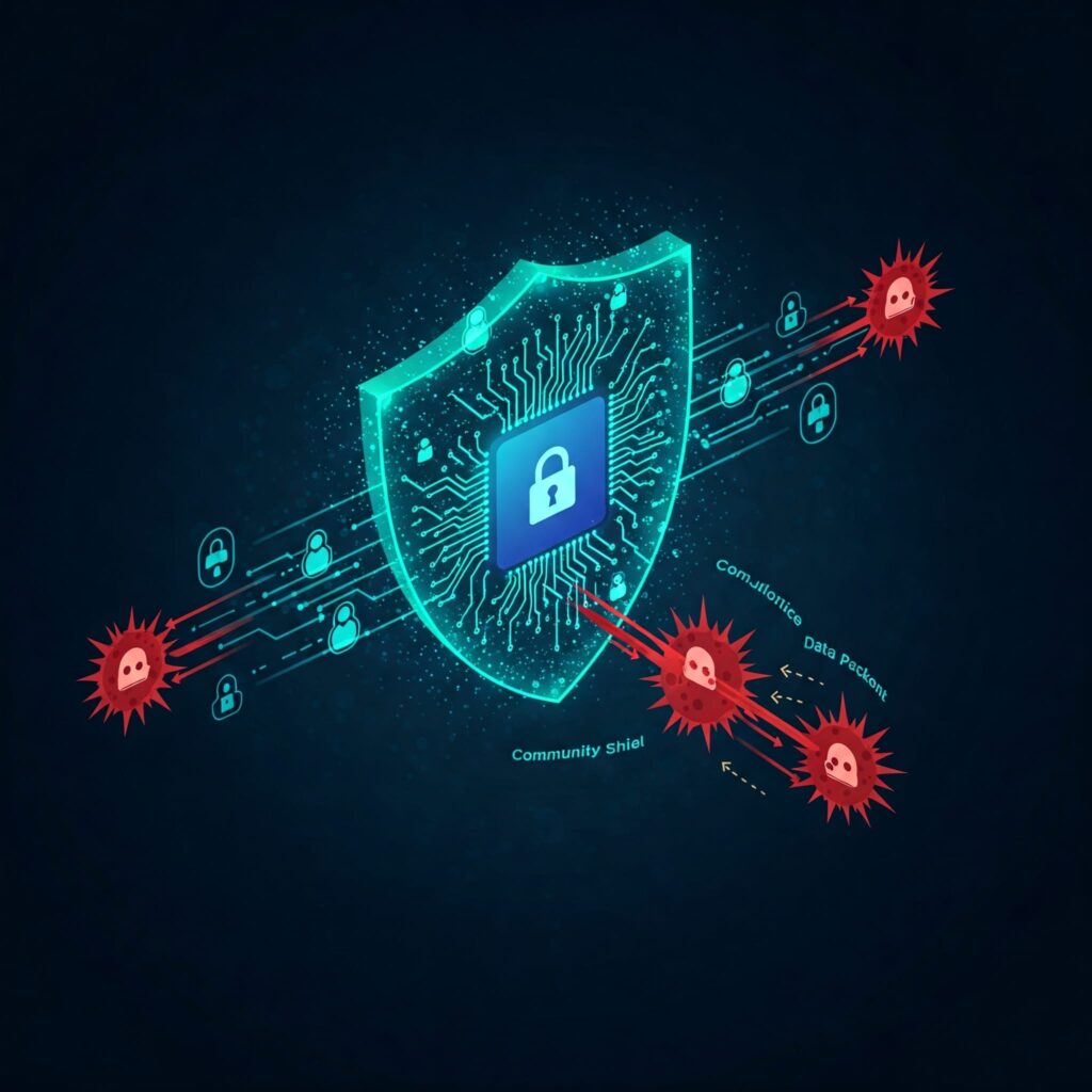 Shield with a lock on it, surrounded by red sparks