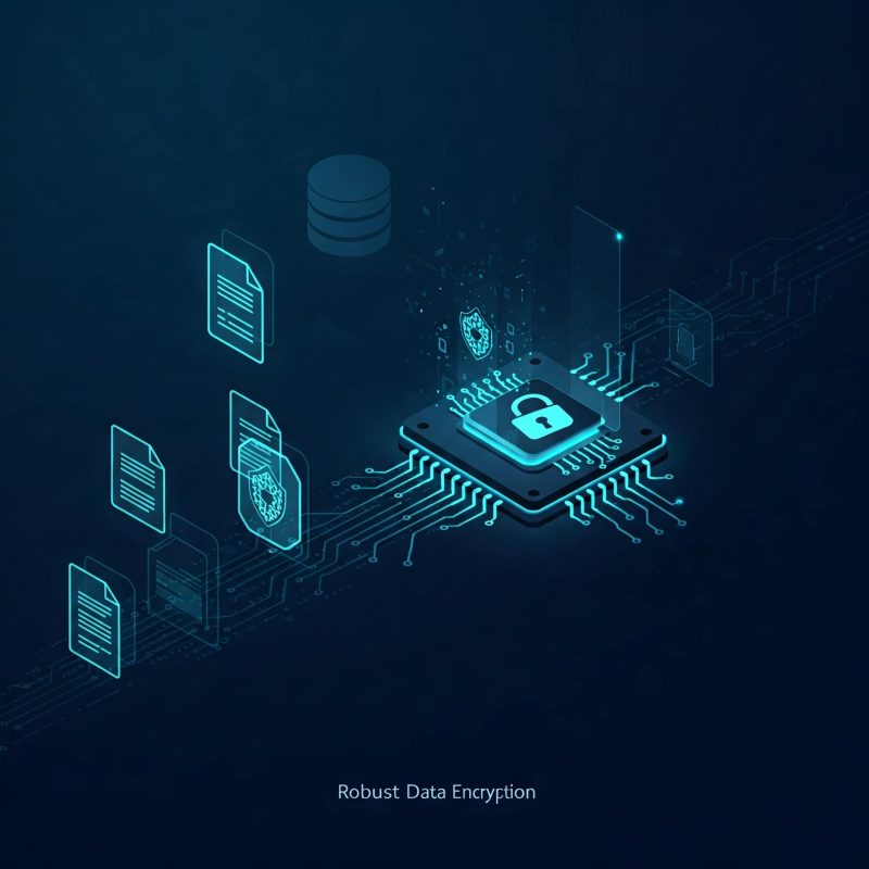 Dark blue background with a circuit and various electronic devices
