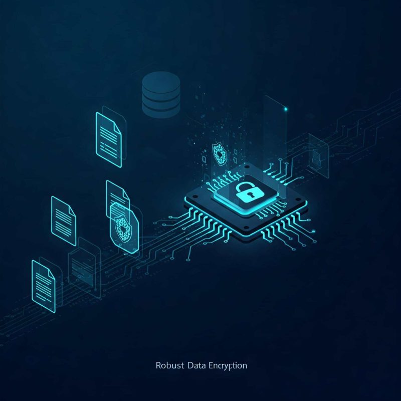 Dark blue background with a circuit and various electronic devices